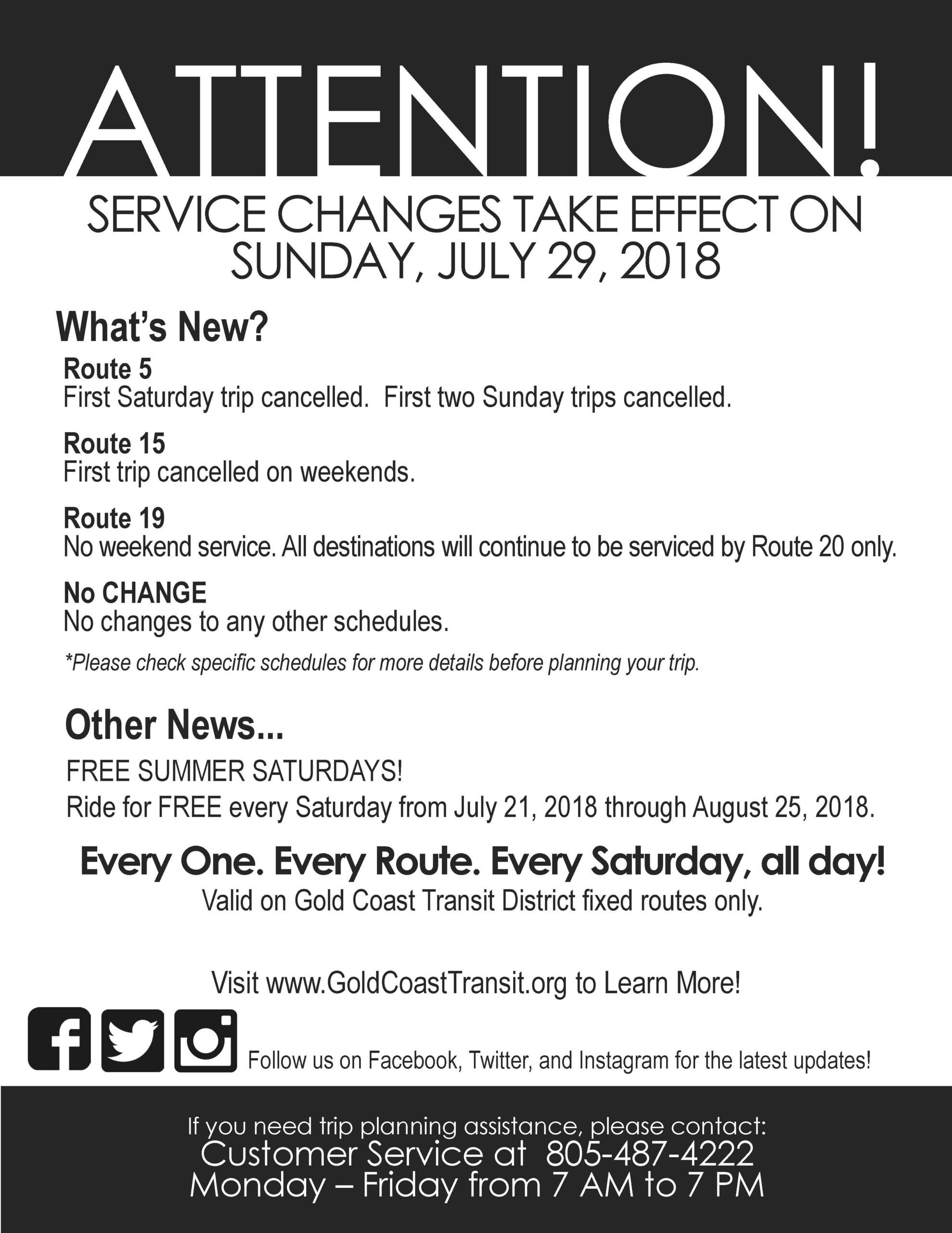 Service Changes - Gold Coast Transit District